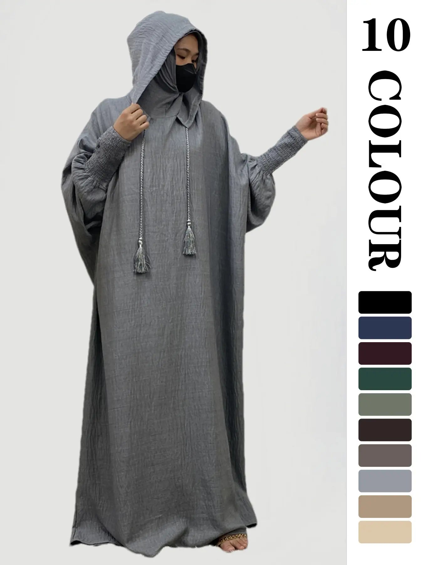 Vestito intero da donna con cappuccio, vestito casual a manica lunga per autunno e inverno, abbigliamento islamico da donna per uso quotidiano, abbigliamento musulmano modesto