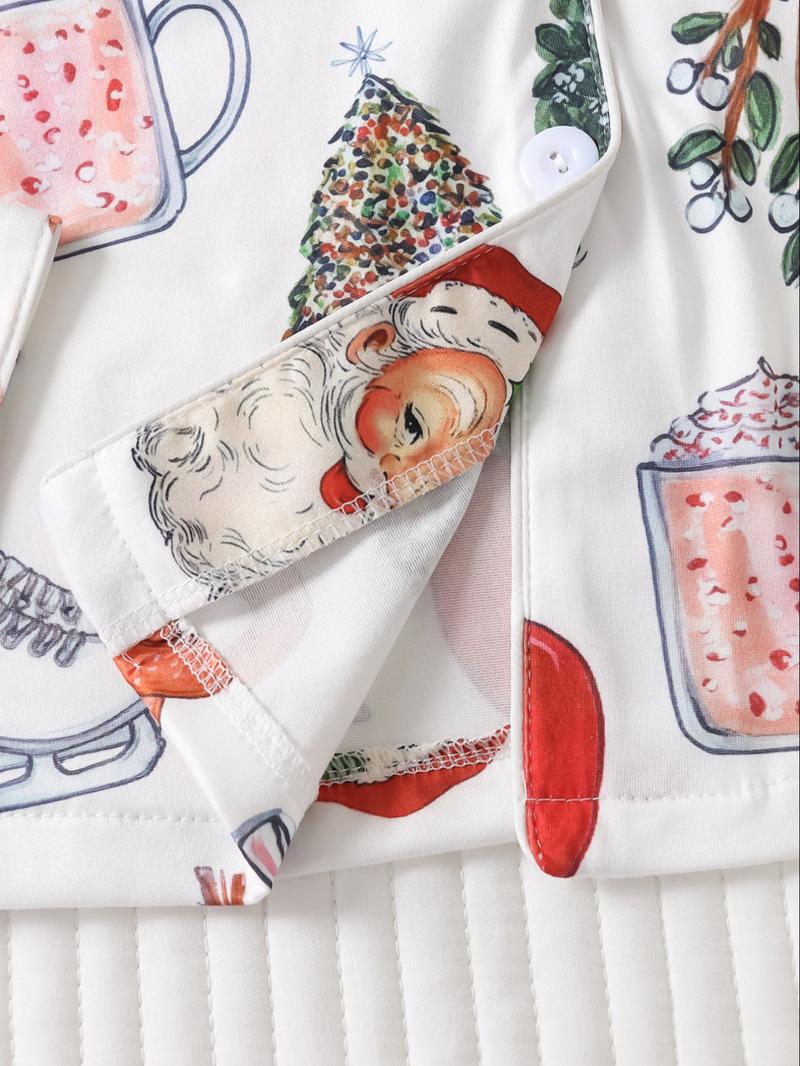 Pyjama de Noël pour femme, ensemble chemise de nuit à revers boutonnée à manches longues et pantalon ample confortable, vêtements de nuit décontractés imprimés sur toute la surface