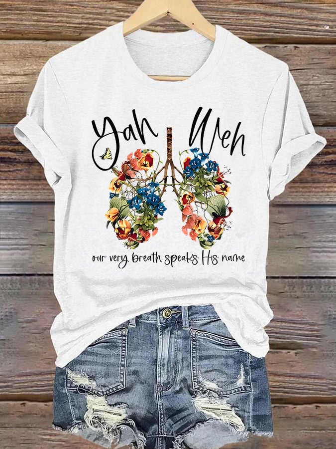 Women'S Casual Faith T-Shirt: "With Every Breath, We Speak His Name" Scripture Print Short-Sleeve Tee