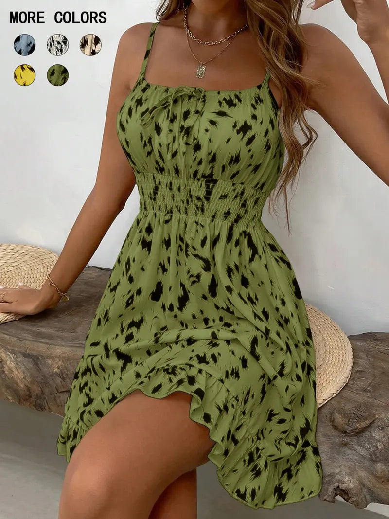 Robe Courte Fleurie Femme avec Bretelles Fines Réglables, Élégante et Estivale pour Occasions Décontractées