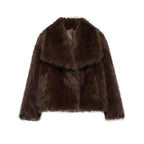Giacca in finta pelliccia tinta unita da donna, cappotto casual a maniche lunghe con colletto per autunno e inverno, abbigliamento da donna per tutti i giorni, top carini