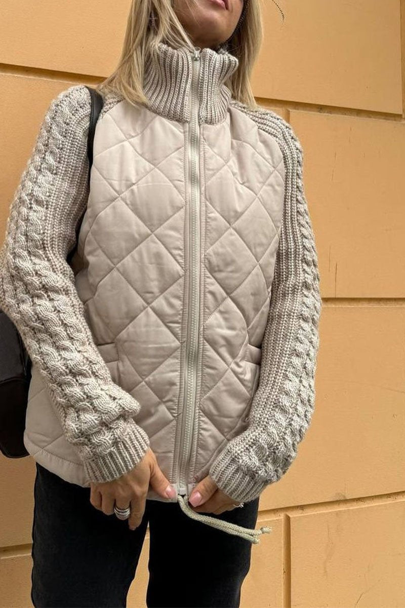 Veste zippée décontractée en tricot patchwork de couleur unie pour femmes