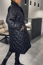 Manteau en coton mi-long décontracté à revers pour femme