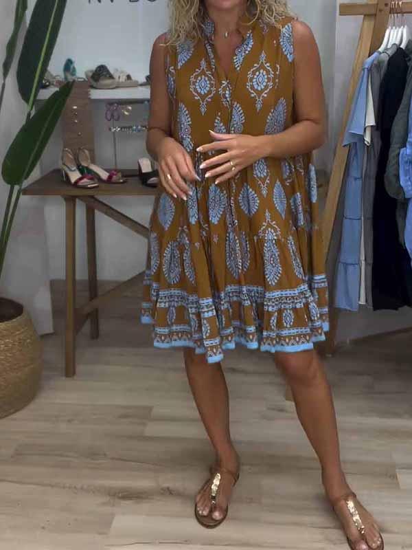 Robe courte imprimée col en V pour femme