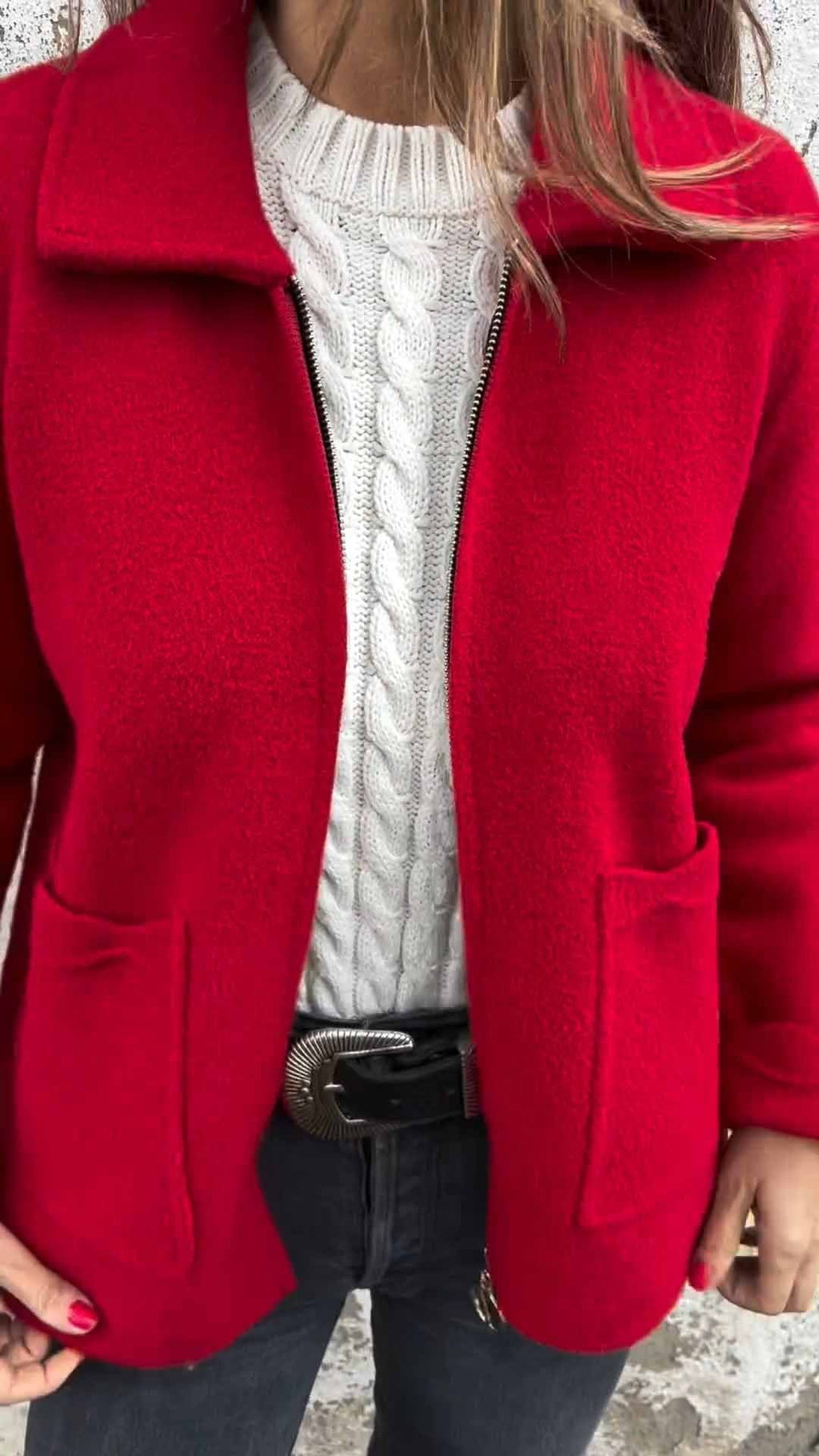 Veste zippée unie à revers pour femmes