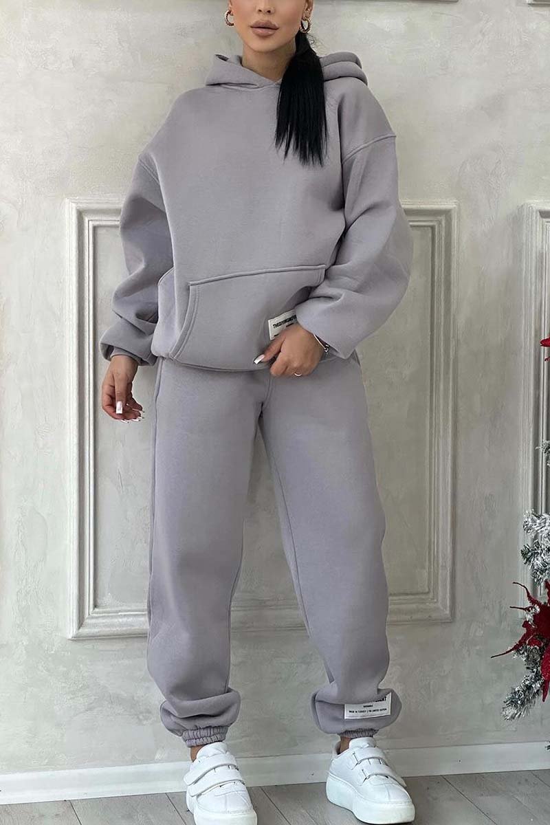 Survêtement à capuche de couleur unie confortable pour femme