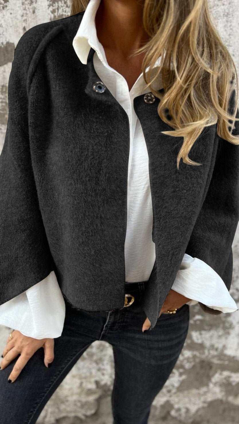 Manteau en laine à manches longues et col rond pour femme