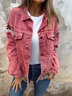 Veste décontractée en jean patchwork pour femme