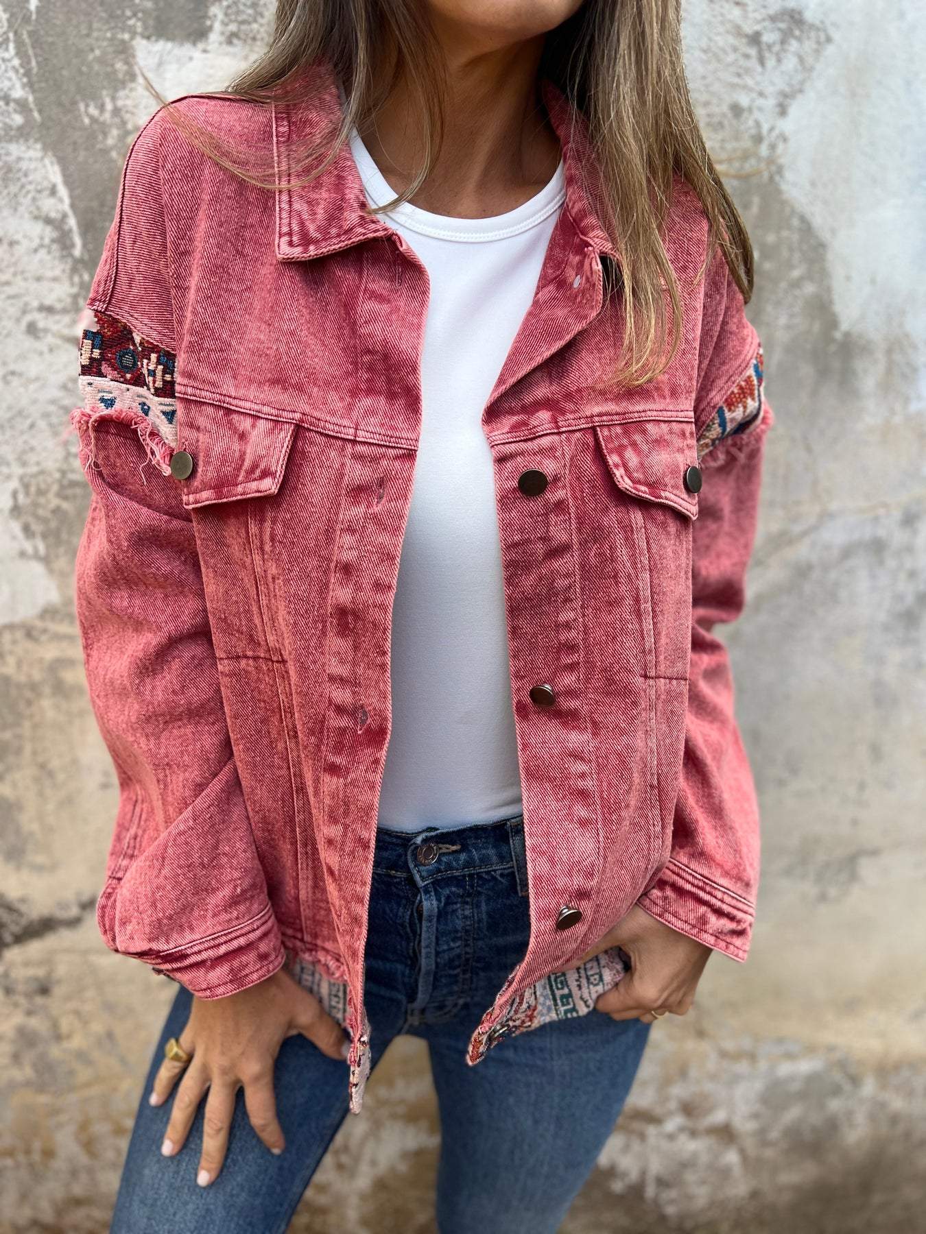 Veste décontractée en jean patchwork pour femme