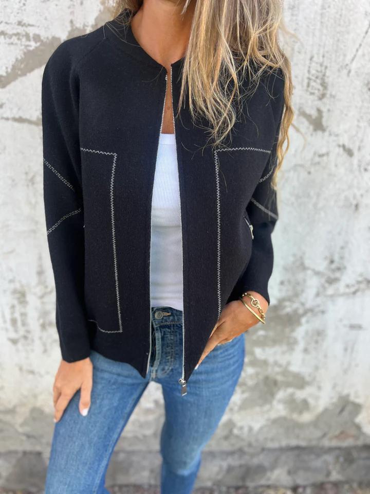 Veste fine zippée à col rond décontractée