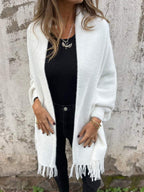 Manteau décontracté à pampilles et manches longues pour femme