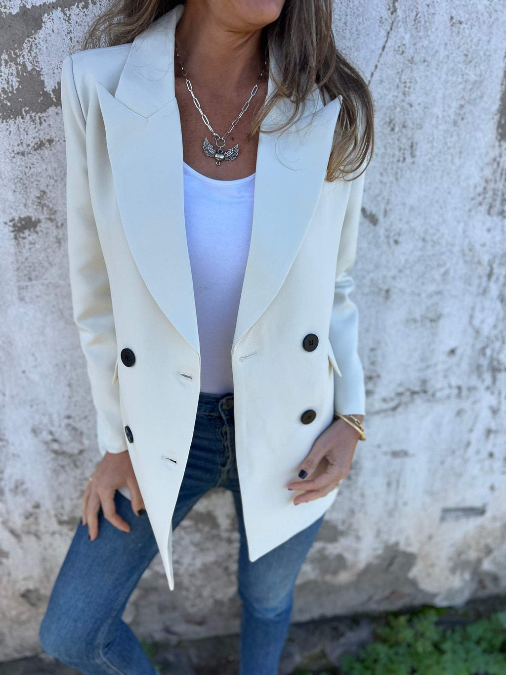 Veste tailleur décontractée à manches longues et col à revers pour femme