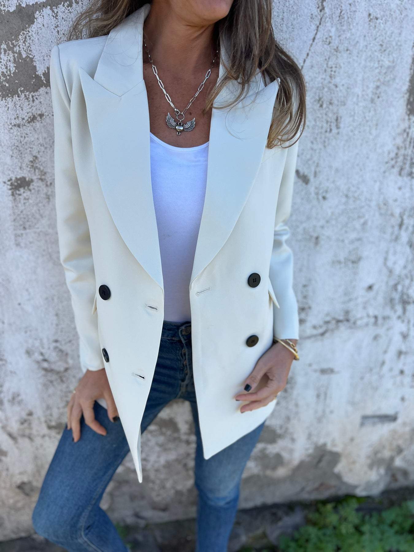 Veste tailleur décontractée à manches longues et col à revers pour femme