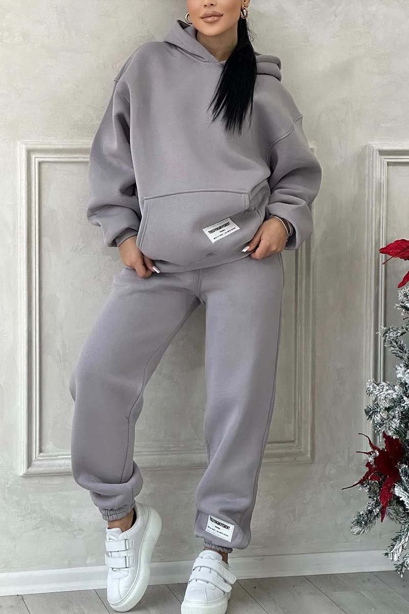Survêtement à capuche de couleur unie confortable pour femme