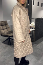 Manteau en coton mi-long décontracté à revers pour femme