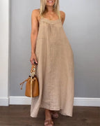 Robe nuisette femme en coton et lin uni