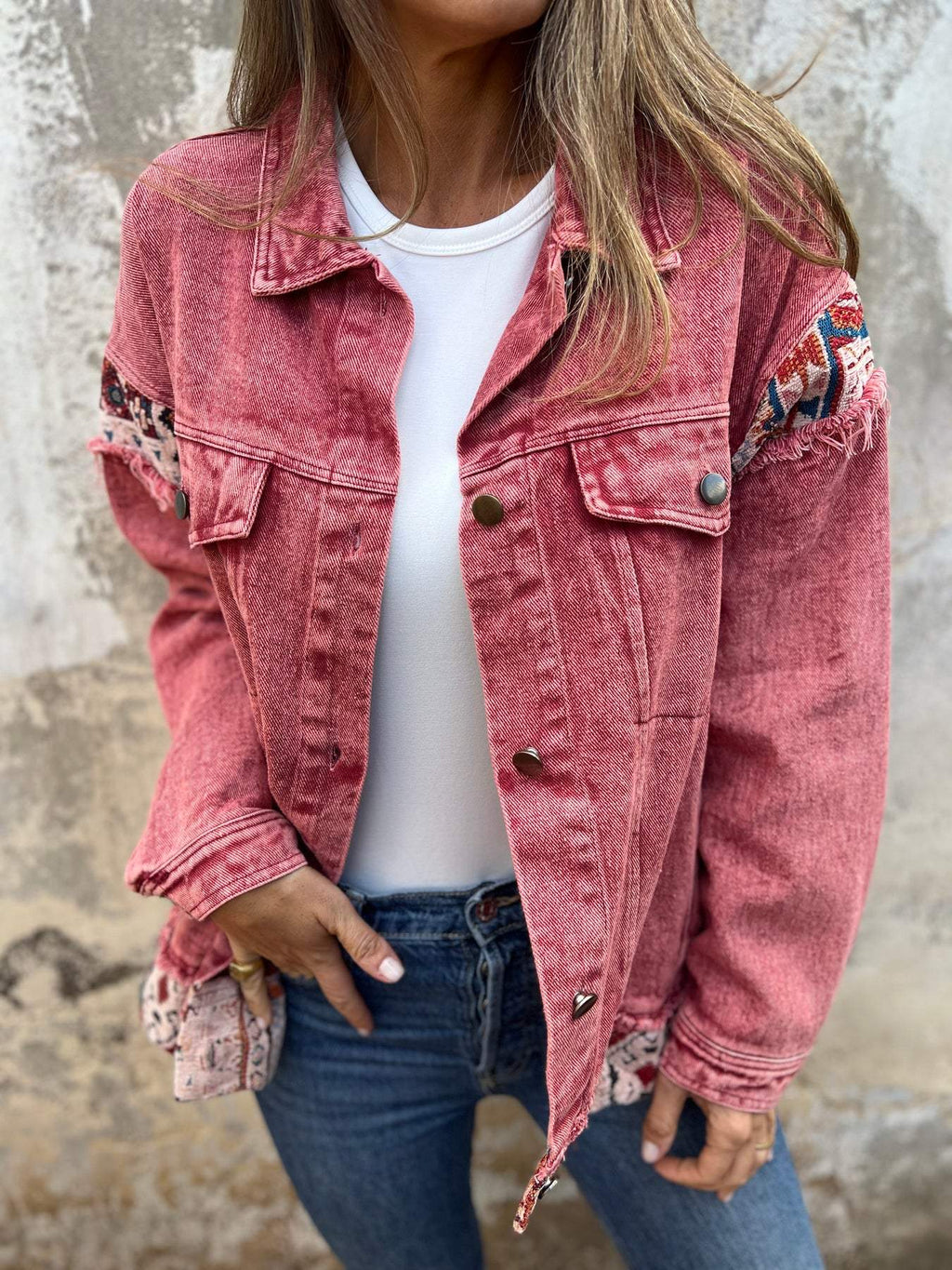 Veste décontractée en jean patchwork pour femme