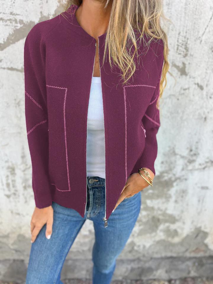 Veste fine zippée à col rond décontractée