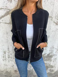 Veste fine zippée à col rond décontractée