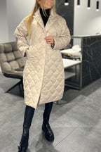 Manteau en coton mi-long décontracté à revers pour femme