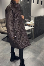 Manteau en coton mi-long décontracté à revers pour femme