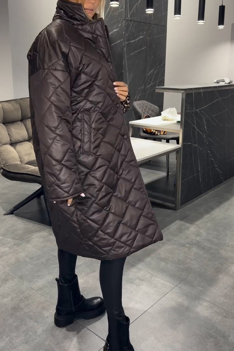 Manteau en coton mi-long décontracté à revers pour femme