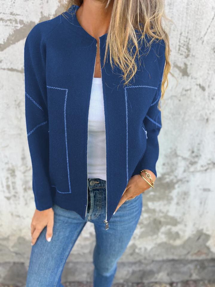 Veste fine zippée à col rond décontractée
