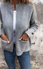 Veste en tricot zippée à col rond pour femme