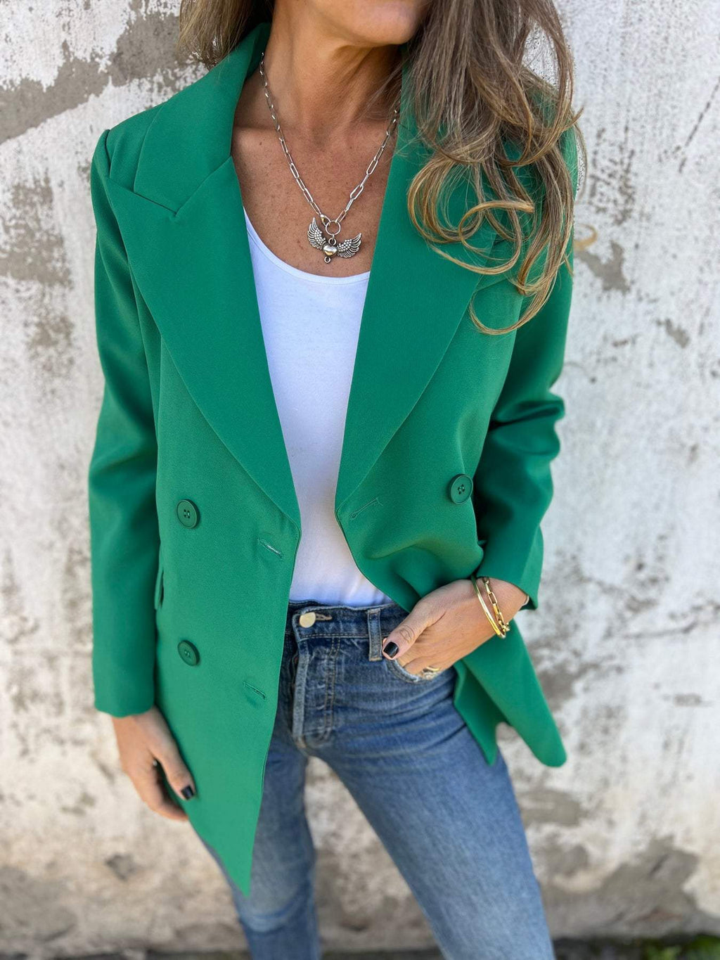 Veste tailleur décontractée à manches longues et col à revers pour femme