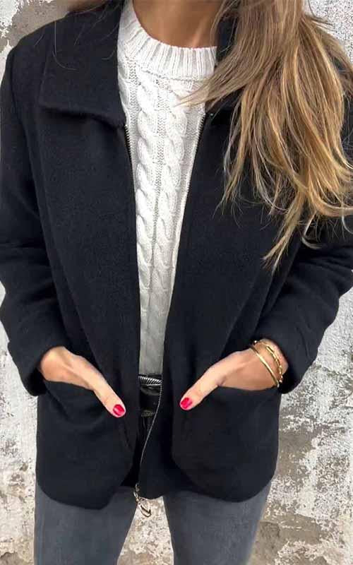 Veste zippée unie à revers pour femmes