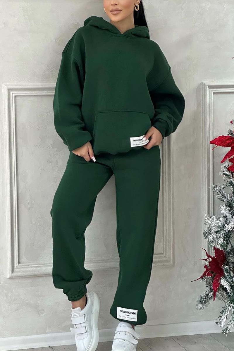 Survêtement à capuche de couleur unie confortable pour femme