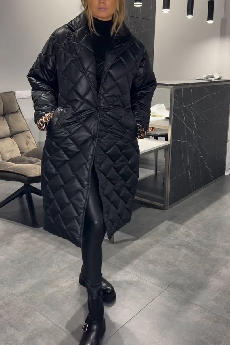 Manteau en coton mi-long décontracté à revers pour femme