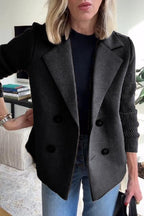 Manteau décontracté pour femme en tricot à patchwork et manches à revers boutonnés