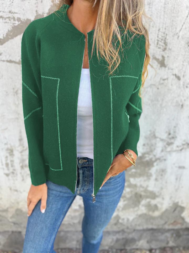 Veste fine zippée à col rond décontractée