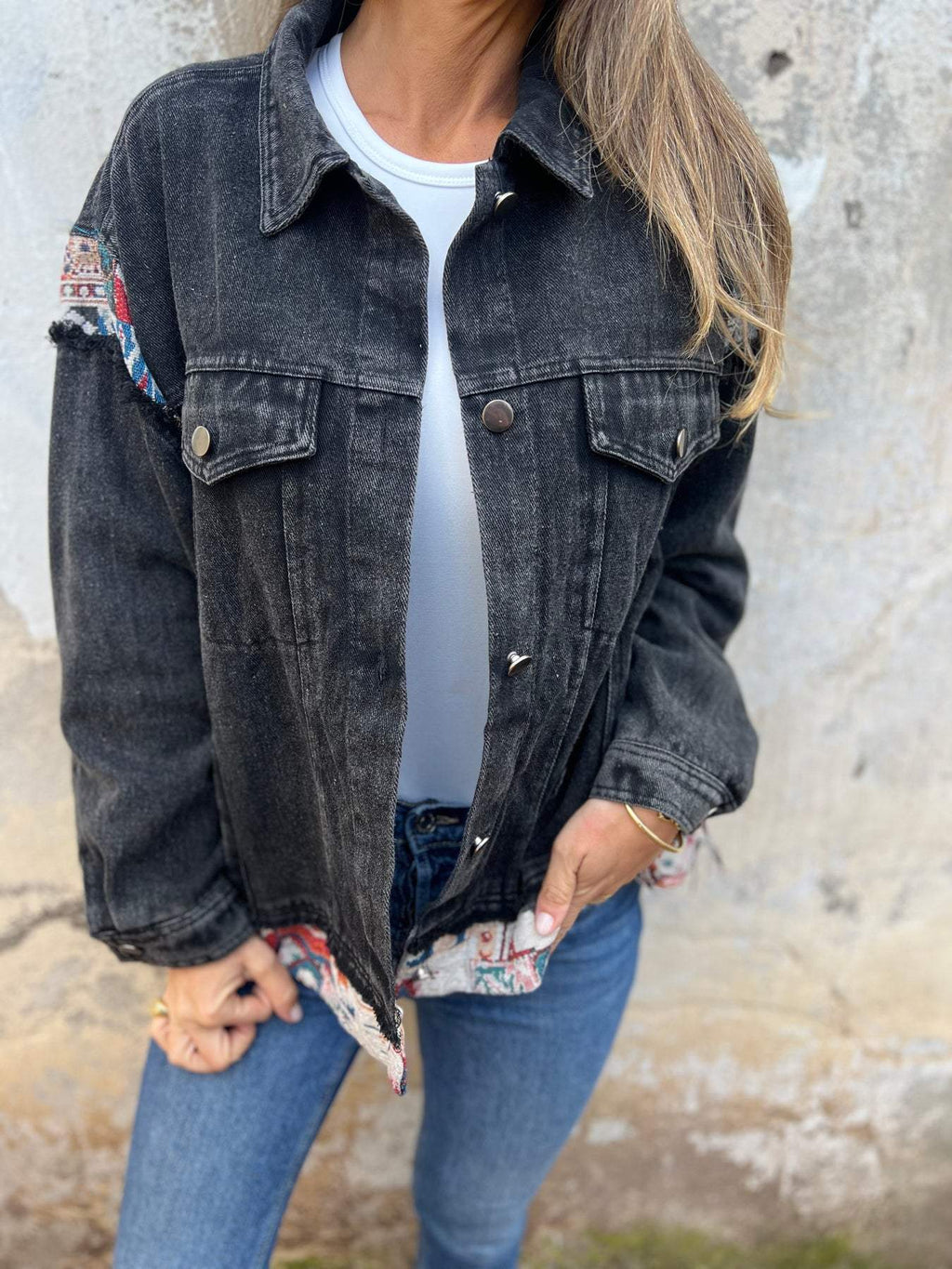 Veste décontractée en jean patchwork pour femme