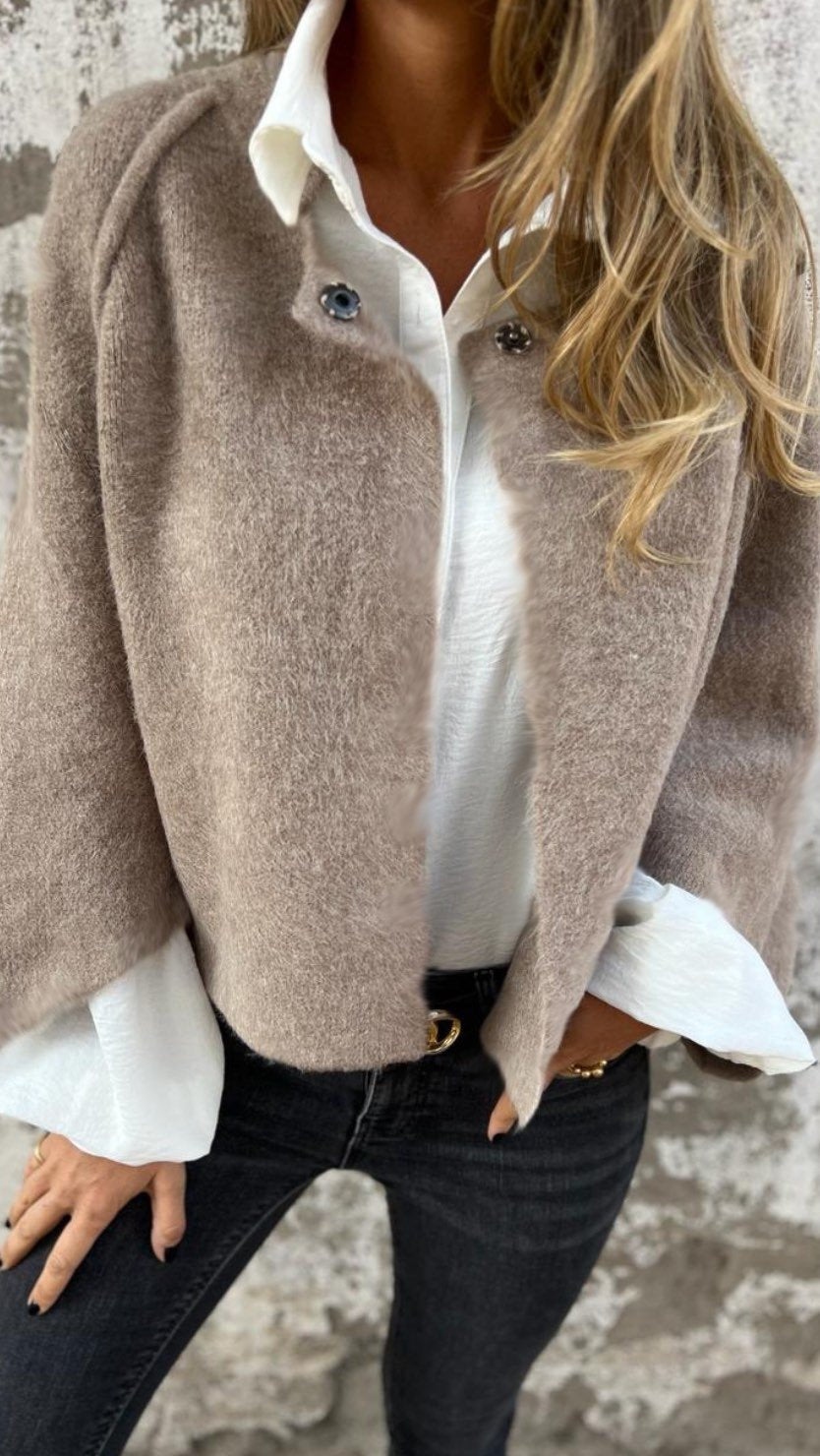 Manteau en laine à manches longues et col rond pour femme