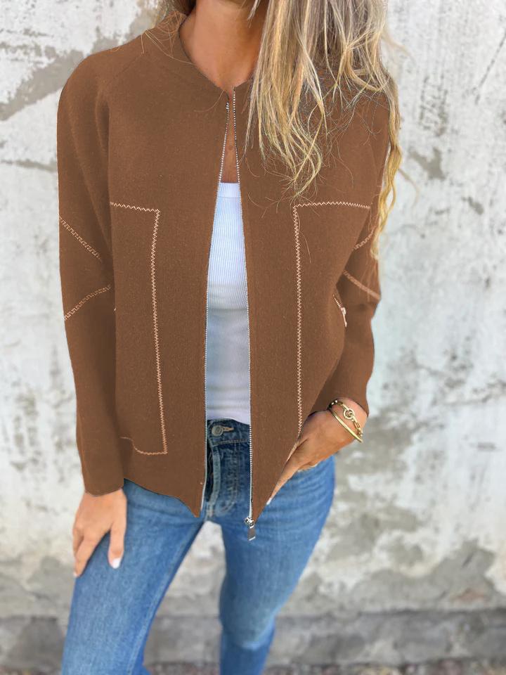Veste fine zippée à col rond décontractée