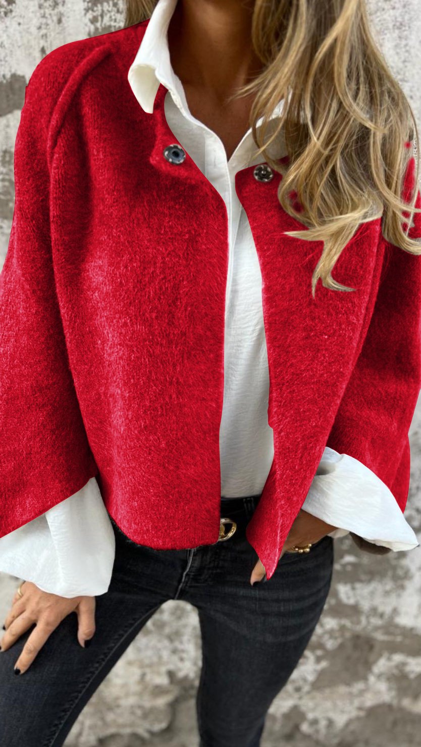 Manteau en laine à manches longues et col rond pour femme