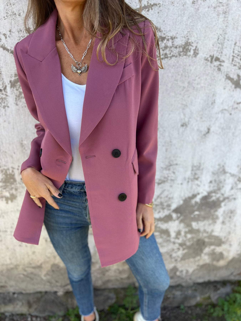 Veste tailleur décontractée à manches longues et col à revers pour femme