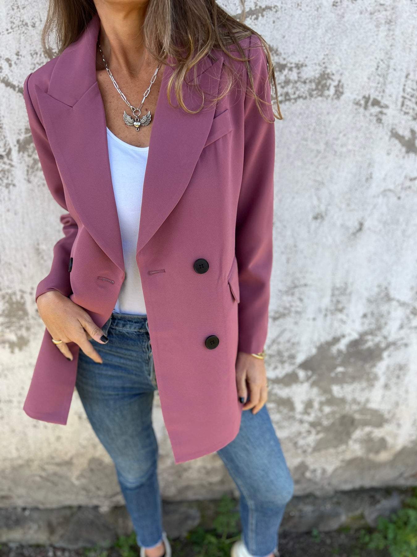 Veste tailleur décontractée à manches longues et col à revers pour femme