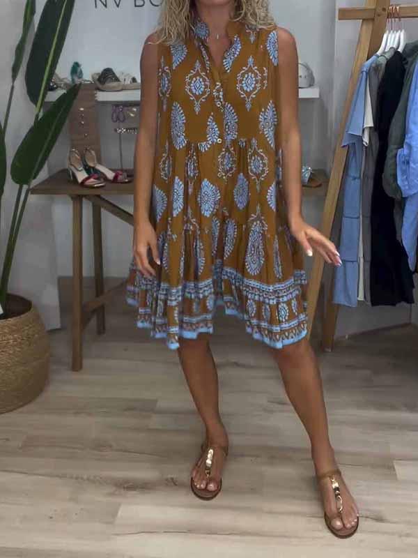 Robe courte imprimée col en V pour femme