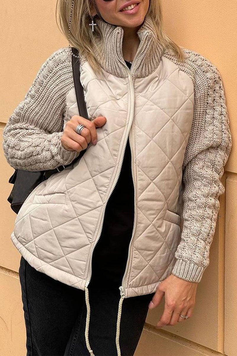 Veste zippée décontractée en tricot patchwork de couleur unie pour femmes