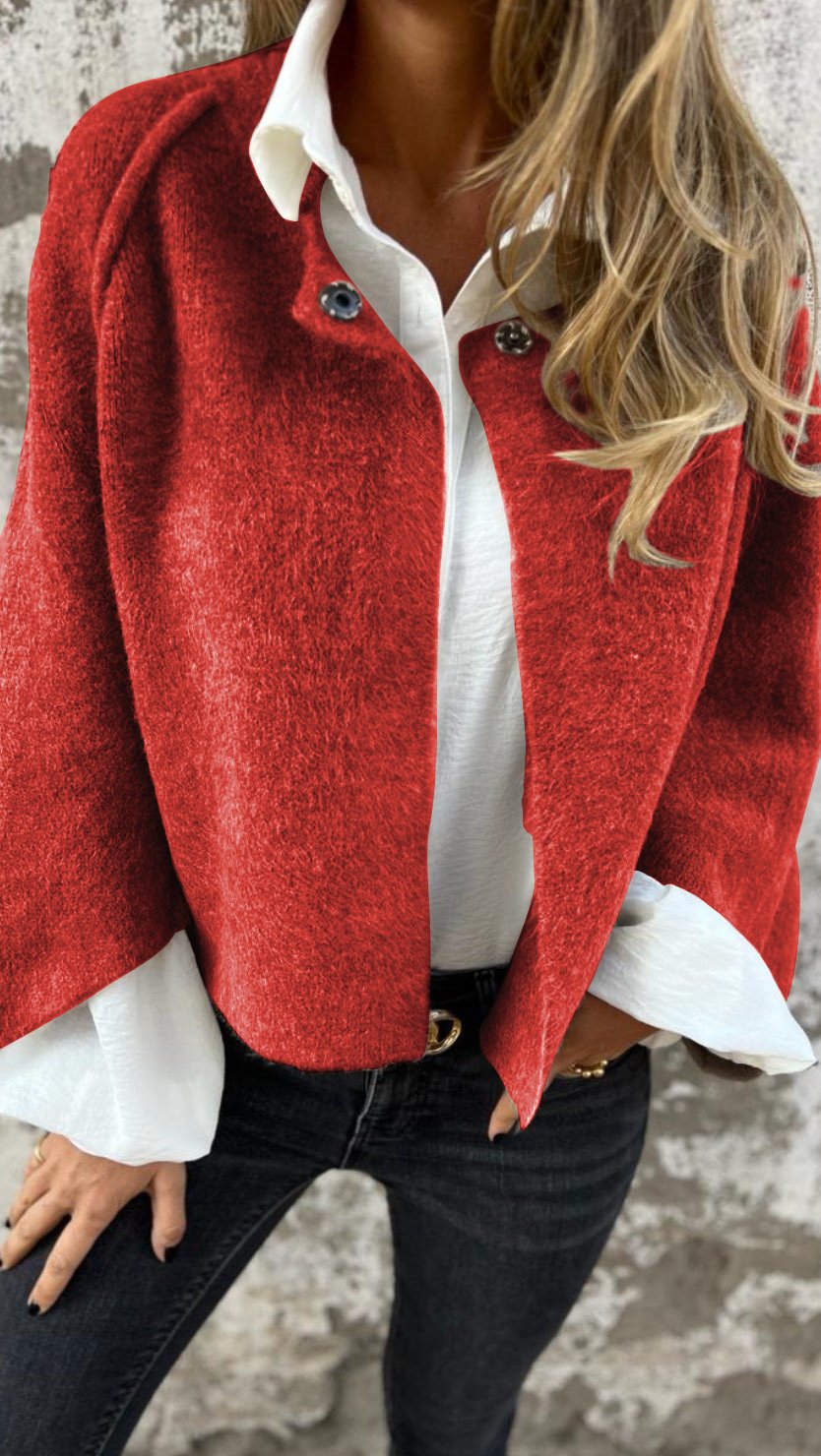 Manteau en laine à manches longues et col rond pour femme