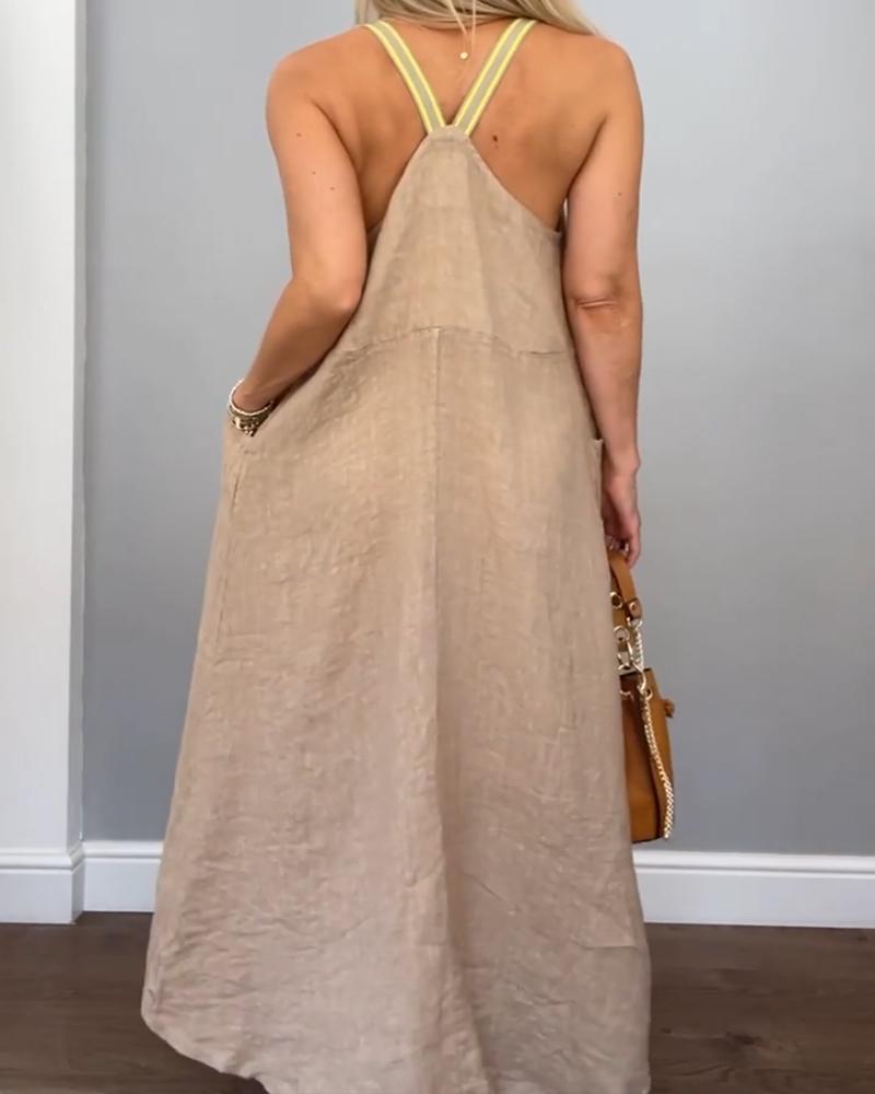 Robe nuisette femme en coton et lin uni