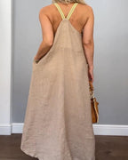 Robe nuisette femme en coton et lin uni