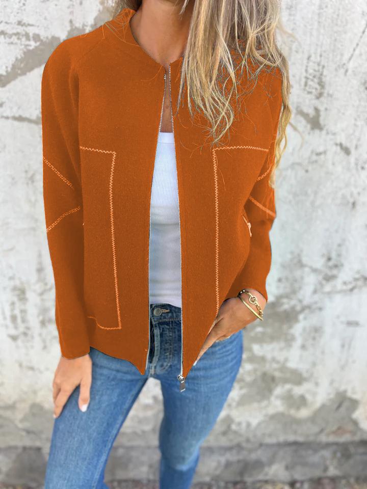 Veste fine zippée à col rond décontractée