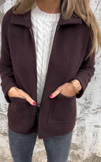 Veste zippée unie à revers pour femmes