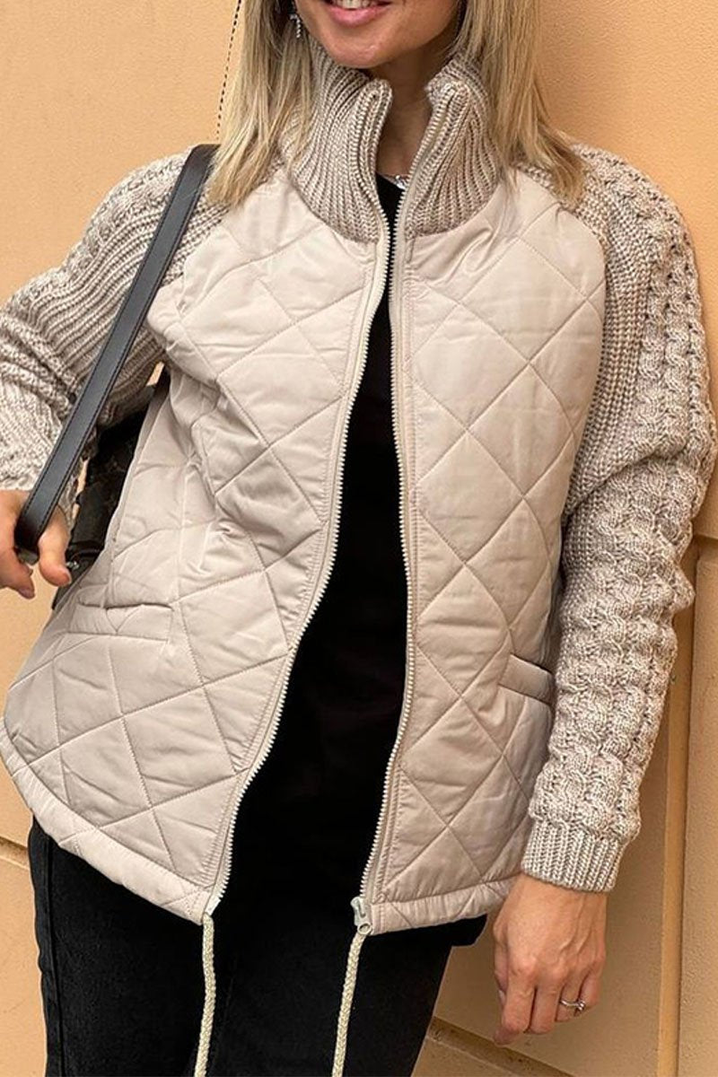 Veste zippée décontractée en tricot patchwork de couleur unie pour femmes