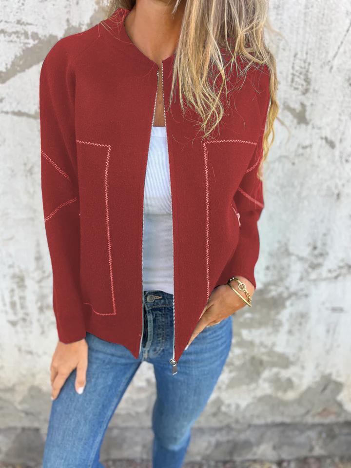 Veste fine zippée à col rond décontractée