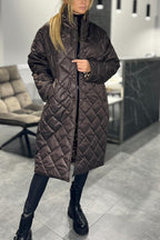 Manteau en coton mi-long décontracté à revers pour femme